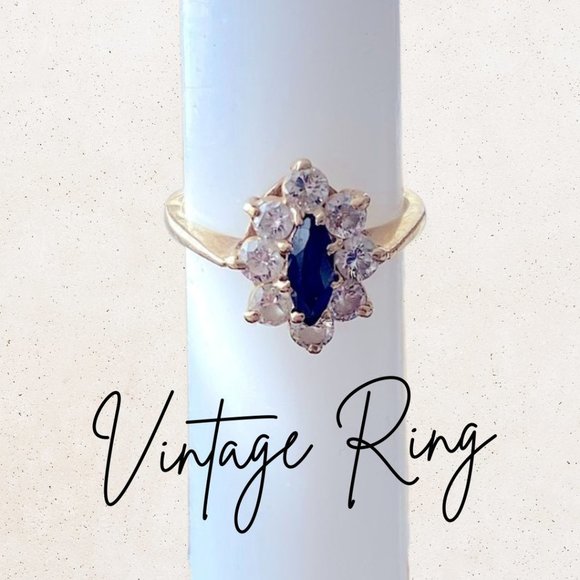 Vintage Sapphire and Diamond Cluster Ring - Picture 1 of 16